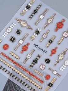 2pcs Embossed Retro Watch Design Nail Art Stickers 5D Gold Rose Gold Watches Clock Nail Decals Relief Self Adhesive Manicure Decoration Nail Slider Salon DIY Supplies - 彩色 - 查看 7