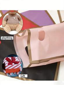 50pcs Thick Gift Bags With Handles, Plastic Party Candy Bags With Gold Trim, Suitable For Various Holiday Parties - Multicolor - View 2