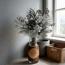 高级奢华装饰仿真花，精美逼真的假花束，适用于家居装饰、派对装饰，可用于厨房、客厅、办公室及其他装饰性花卉布置。 - 銀色 - 查看 6