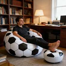 2件套充气折叠豆袋沙发，黑白足球椅带脚踏，便携式充气沙发，室内外露营休闲躺椅，摄影道具，旅行沙发，露营椅，礼品 - 彩色 - 查看 8