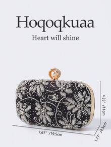 1pc Luxury Sparkling Black Beaded Evening Clutch Bag, Elegant Rhinestone Embellished Handbag, Fashion Women's Party Purse, Bridal Wedding Clutch With Detachable Shoulder Strap, Suitable For Formal Events, Weddings, Parties, Festivals - Black - View 3