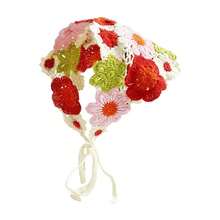 Crochet Bandana Head Kerchief Knitted Hair Scarf Boho Vintage Headbands Triangle Hair Tie Handmade Floral Hair Headwrap - Kiểu 1 - Xem 2