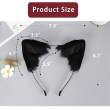 QinRuan Cat Fox Faux Fur Ears Headband Cute Halloween Fancy Dress Cosplay Handmade Animal Furry Ears Hair Hoop - 黑色的 - 查看 5