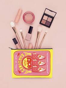 Vintage Sardine Fish Pattern Unisex Cosmetic Bag, Large Capacity Foldable Spacious Zipper Pouch, Travel Essential Lightweight Small Item Storage Bag, Portable Handheld Bag, Multi-Function Coin Purse, Toiletry Bag, Pencil Case, Makeup Brush Bag, Women's Daily Carry-On, Suitable For Commuting, Vacation, Business, Fitness And Outdoor Use