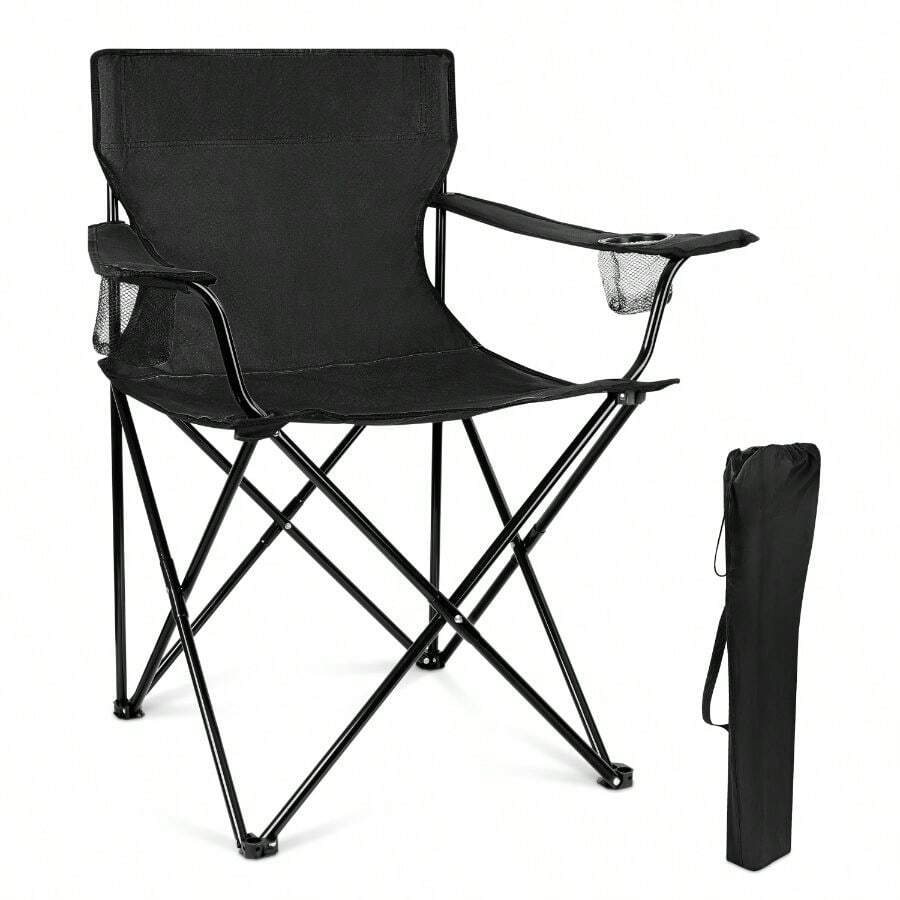 Coliware Outdoor Lightweight Folding Camping Chair, Oversized Oxford Fabric Portable Director Chair For Camping With Carry Bag Cup Holder, Compact 551lb Loading Capacity - Black - 預設 - 查看 1