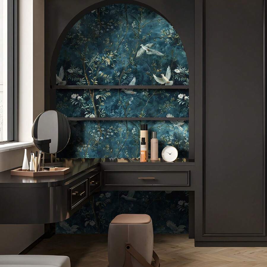 1 Roll Oil Painting Style Wallpaper, Dark Forest Bird Pattern Self-Adhesive Removable Wallpaper, Waterproof And Moisture-Proof, Suitable For Bedroom, Living Room, Fireplace Background, Stairwell, Home Wall Decor And Cabinet/Furniture Renovation, Wall Art Print - Multicolor - View 1