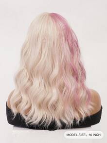 XOUJE 金色挑染粉色双色短卷洛丽塔假发，16英寸，带刘海，柔软蓬松，耐热合成纤维材质，适合女性时尚角色扮演、动漫风格日常派对等场合，动漫发饰，中长波浪假发，动漫发型 - 挑染粉色 - 查看 4
