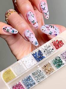 12件迷你钻石美甲装饰品，彩色爱心、蝴蝶、星星、花朵造型，闪亮水钻设计，可爱Y2K风格美甲配件，美甲沙龙用品，DIY美甲装饰 - 彩色 - 查看 7
