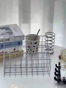 现代简约金属书架，带3个储物篮，桌面收纳架，学生用品收纳架，北欧风格长方形杂志/报纸收纳盒，家居办公装饰，必备家居用品，收纳整理，送给妈妈的礼物，返校季好物 - 彩色 - 查看 8
