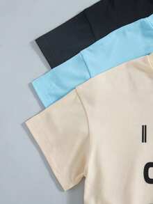 Bộ 3 áo thun ngắn tay in chữ, kiểu dáng thường ngày cho bé trai, thích hợp mặc mùa xuân/hè. - Nhiều màu - Xem 4