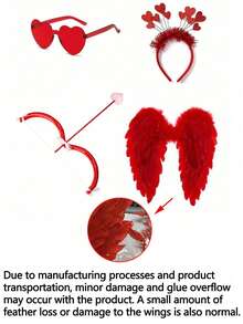 Conjunto de 4 peças de acessórios para fantasia de Dia dos Namorados: Asas de penas, arco e flecha, óculos em formato de coração, tiara; Adereços para fotos de Natal e Dia dos Namorados, Conjunto de arco e flecha do Cupido, Acessórios para fantasia de Cupido, Itens para brincadeiras de faz de conta femininas, Adequado para adultos no Dia dos Namorados, Decoração romântica, Noites especiais, Decoração de aniversário, Artigos para festa de Dia dos Namorados. - Multicolorido - Ver 10