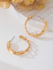 1 par de pendientes de aro dorados huecos de diseño elegante y de lujo con estilo retro clásico para mujeres - Amarillo Oro - Ver 2