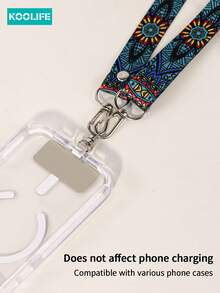 Koolife 1pc Adjustable Long Crossbody Phone Lanyard, Vintage Totem Wide Fabric Strap With Rotatable Metal Clip, Fashionable Versatile Durable Non-Chafing Accessory, Hands-Free For Daily Errands Outdoor Travel, Fit For Women's Phone Shoulder/Neck Hanging & Small Wallet Compatible With Android And Most Smartphone,Gifts For Mother, Family, Friends, Birthday, Holiday Phone Chain - Multicolor - View 8