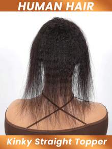 Kinky Straight Human Hair Topper With Bangs Topper Hair Piece With Thinning Hair Clip In Topper Wiglets Natural Black Fluffy Curly Hair Topper - Natural Black - View 5