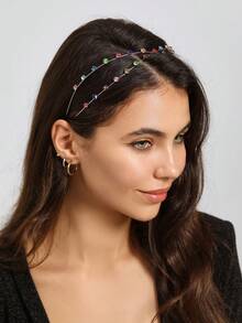 1件优雅水钻珍珠树脂交叉发箍，适合日常、上学、舞会、母亲节、情人节、正式场合，时尚高端的女性装饰品（颜色随机）