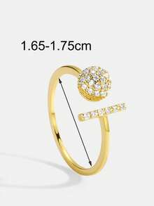 Charm-In Women's Gold-Plated Open Ring With Full CZ Sphere & Bar Inlay, Chic Sparkling Luxury Style Accessory For Daily Wear/Dating/Party/Office, Ideal Gift For Girlfriend/Bestie/Birthday/Festival - Gold - View 5
