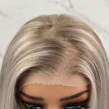 Tóc giả ngắn thẳng màu xám vàng ánh kim, chất liệu tóc thật, highlight xám tro vàng, kiểu dáng nâng cấp, ren trong suốt 13x4 UHD, tóc giả thẳng dài 12 inch 14 inch, mật độ 180%, dành cho nữ, màu tóc nhuộm salon, không pha trộn, miễn phí vận chuyển. - SBeige - Xem 11