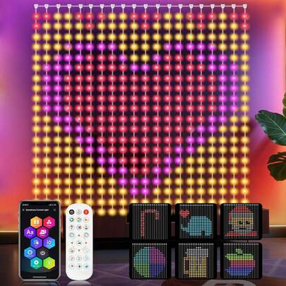5,25 X 5,25 pies Luces de cortina inteligentes con aplicación y control remoto, luces de cortina LED, luces de pared cambiantes de color, luces de cortina dinámicas DIY, adecuadas para dormitorio, fondo de fiesta, decoración navideña