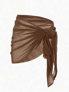Swim Basics Women's Solid Color Mesh See-Through Sheer Cover Up, Fashionable Summer - màu nâu - Xem 6