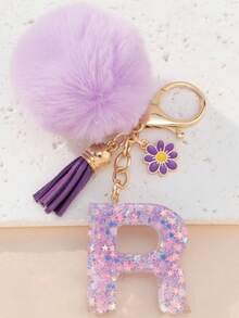 1个字母钥匙扣,可爱毛绒球钥匙圈,可挂在包包、背包、汽车上,是送给女孩的理想礼物,也可作为钱包和手提包的配饰,流苏钥匙扣,时尚包包挂饰 - 女士时尚配饰 - 薰衣草色 - 查看 29