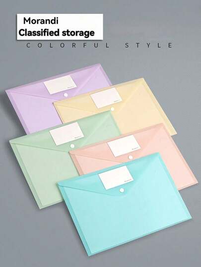 5 Piezas de carpetas de archivos de polipropileno transparente tamaño A4, equipadas con cierre a presión y diseño de etiqueta, adecuadas para la organización de archivos a prueba de agua, apropiadas para estudiantes y uso de oficina, carpetas de archivos escolares