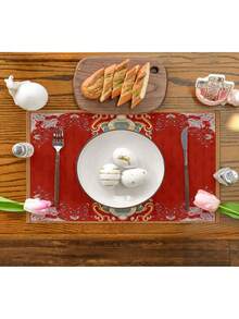 4/6pcs Chinese Dragon Pattern Chinese New Year Style Placemats, Heat Insulation Pads, Dining Table Decor, New Year Party Tableware Coasters, Modern Home Decor Linen Placemat Accessories - Multicolor - View 8