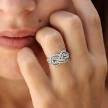 Silver Plated Cubic Zirconia Stackable Rings Set, Twisted/Leaf/Infinity Open Band Rings, Elegant Minimalist Jewelry For Women, Daily & Party Wear - Cross Knot YR0838 - View 6