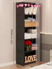 1pc Multi-Layer Dustproof Wardrobe, Modular Storage Cabinet, Standalone Bookshelf, Multi-Tier Household Storage Cabinet, Living Room Bookcase, Corner Storage Rack, Bedroom & Rental Apartment Space-Saving Storage Cabinet, Compact Wardrobe Organizer With Shelves