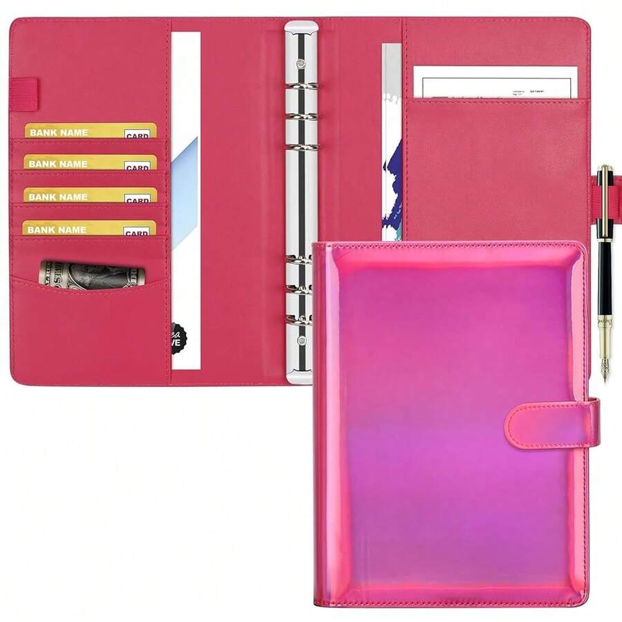 Toplive A5 Notebook Binder Refillable Binder, PU Leather Planner Organizer Cover With Magnetic Closure For A5 Filler Loose Leaf Paper, Laser Rose Red - 雷射粉 - 查看 1
