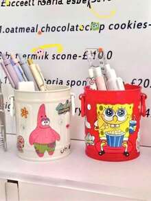 SPONGEBOB Retro American Style Luxury Pen Holder, High-End Office Desk Organizer, Large Capacity Art Student Stationery Storage Box - Multicolor - View 1