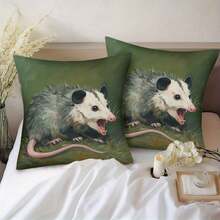 Modern Opossum Print Pillow Cover, 18x18 Inch, Farmhouse Decor With Single-Sided Animal Design, Envelope Closure & Machine Washable For Living Room, Bedroom, Sofa, Bed, Car, Bedroom Accent, Farmhouse Style, Polyester Pillowcase - 樣式 5 - 查看 2