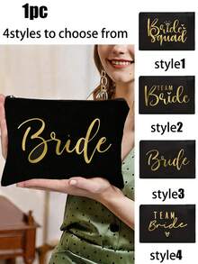 Bride Printed Zipper Cosmetic Bag, Bachelor Party Wedding Travel Toiletry Storage Pouch, Portable Makeup Bag, Multifunctional Bag, Travel Makeup Bag, Letter Pattern Zipper Storage Bag, Zipper Handbag, Fashion Multifunctional Cosmetic Bag, Mother's Makeup Bag, Valentine's Day Gift, Women's Interesting Letter Pattern Printed Gift, Ladies Cosmetic Bag, Cute Birthday Friendship Gift, Gift For Best Friend, Bridal Memento, Makeup Room Decor,Makeup Bag,Travel Essential - Multicolor - View 12