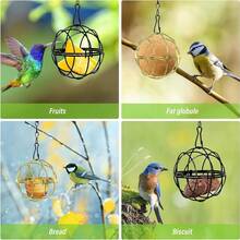 2pcs Elegant Hanging Bird Feeder | Metal Teardrop And Round Design, Weather-Resistant | With Flip Cover And Hook, Easily Attract Songbirds To Your Fence Or Garden - 2pcs - View 5