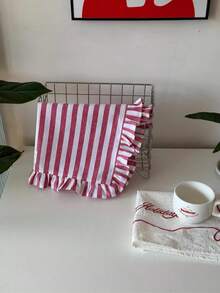 1/2/6pcs Korean Style Striped Ruffle Linen Napkins, Suitable For Valentine's Day, Wedding, Daily Use - Multicolor - View 5