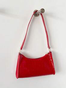 Solid Color Embossed Geometric Shoulder Bag With Zipper, Women's Shoulder Bag, Fashion Retro Zipper Bag, Casual Waterproof Handbag For Teen Girls, Women, College Students, Rookies & White-Collar Workers. Perfect For Office, Work, Business, Commute. Best Work Bag For Women., Retro Inspired Bag For Women - 紅色 - 查看 5