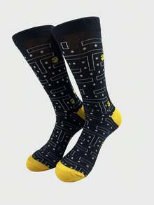 1 Pair Dot Print Mid-Calf Socks For Men - Black - View 1