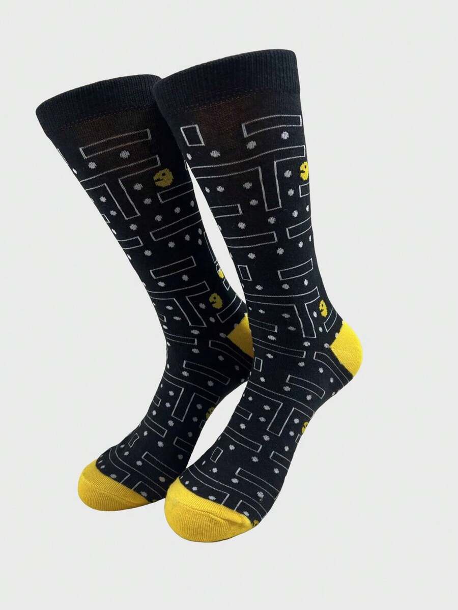 1 Pair Dot Print Mid-Calf Socks For Men - Black - View 1
