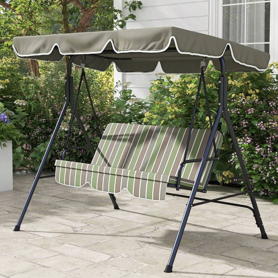 Outsunny 3-Seat Patio Swing Chair, Outdoor Porch Swing Glider With Adjustable Canopy, Removable Cushion, And Weather Resistant Steel Frame, For Garden, Poolside, Backyard, Green - màu xanh lá - Xem 1