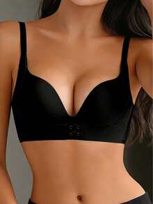 Women's Seamless Wireless Bra, Strong Lift And Gather, Designed For Larger Busts, Comfortable Backstrap Design, Prevents Sagging - Black - View 3