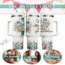 40oz Christian Tumbler With Handle, Floral Cross Faith Design, "With God All Things Are Possible" Insulated Travel Mug For Hot & Cold Drinks, Travel Mug For Home, Office & Church, Perfect Mother's Day, Easter & Holiday Gift For Women,Water Bottle,Termo De Agua,Gifts For Men,Mom Gifts,Tumblers With Straw And Lid,Best Friend Gifts Women,Christian Faith Tumbler,Scripture Quote Mug,24H Cold Retain,12H Hot Keep,Cup Holder Fit,Sweatproof Exterior,Church Travel Mug,Easter Gift Cup,Mother's Day Tumbler,Office Faith Mug,Valentines Gift,Valentine's Day - 40盎司 - 查看 8