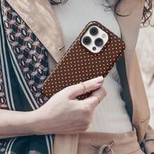 棕色波点手机壳，可爱柔美少女Y2K美学，兼容 17/16/15/14/13/12/11 Pro Max - 咖啡棕 - 查看 3