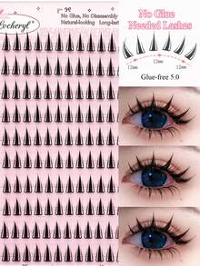 Lvcheryl 60/80/120 片女团免胶假睫毛 - 超薄自粘睫毛，C型卷翘，无需胶水，打造日常及特殊场合的自然妆效，新手友好型DIY睫毛，无损佩戴，持久定型，适合派对、拍照、戏剧等场合 - 易于佩戴，质地柔软，假睫毛，睫毛，簇状假睫毛，化妆 - 黑色 - 查看 6