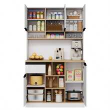 105 * 45 * 185 Cm, Modern Kitchen Cabinet, Sideboard, High-Glazed Cabinet, Metal Handle, Side Tables, Kitchen Cabinets, Kitchen Cupboards And Kitchen Furniture. - White - View 9