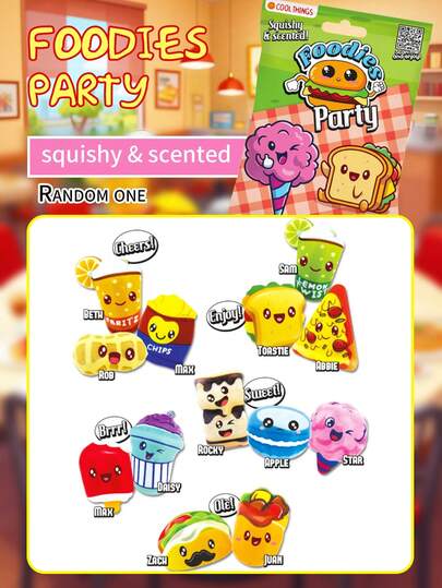 TOHO 1 PIEZA Bolsa misteriosa de fiesta de gourmets Caja ciega Figura de alimentos de dibujos animados lindos Juguete apretable con aroma Herramienta de relajación y descompresión Serie sorpresa aleatoria Hamburguesas, patatas fritas, sándwiches, pizza, helados, bebidas Personajes de anime 3D Suave y de rebote lento Alta calidad Coleccionable Decoraciones para el hogar, dormitorio, escritorio Adornos navideños Regalos divertidos de cumpleaños