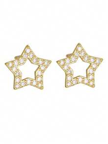 一对优雅闪亮的立方氧化锆装饰星星、月亮、心形不锈钢耳钉，适合女性日常佩戴，百搭设计，可作为礼物送给朋友、爱人，生日/情人节礼物。 - 金色 - 查看 9