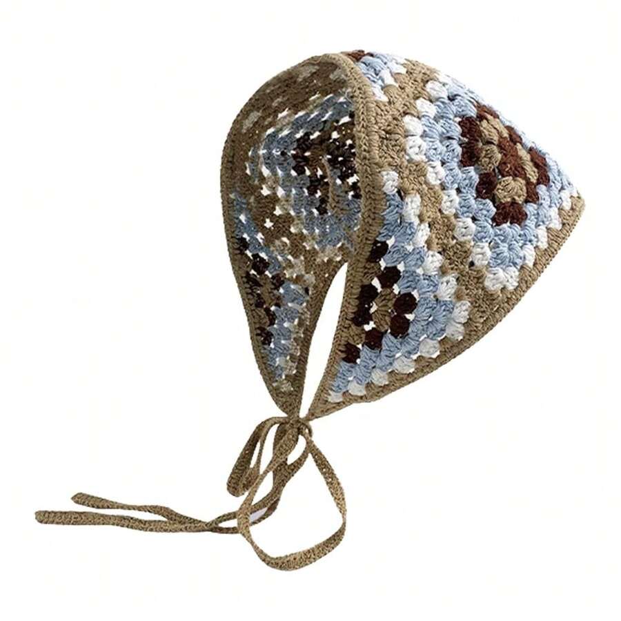 Crochet Bandana Head Kerchief Knitted Hair Scarf Boho Vintage Headbands Triangle Hair Tie Handmade Floral Hair Headwrap-2518 - Style18 - 查看 1