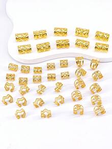 40 món phụ kiện tóc bằng kim loại, thích hợp cho tóc tết, kẹp tóc nhiều kiểu, vòng tết tóc điều chỉnh được màu vàng, khuyên tai kẹp không cần xỏ lỗ, phụ kiện trang trí tóc tết cho bé gái. - Vàng - Xem 4