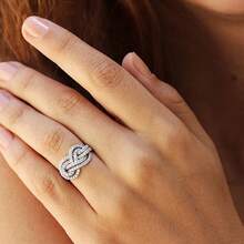 Silver Plated Cubic Zirconia Stackable Rings Set, Twisted/Leaf/Infinity Open Band Rings, Elegant Minimalist Jewelry For Women, Daily & Party Wear - Cross Knot YR0838 - View 4