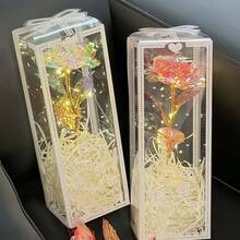 1支彩色发光玫瑰，人造花束，永不凋谢的花卉装饰，多色塑料假花，仿玫瑰，送给女性的礼物，母亲节礼物，情人节礼物，生日/婚礼派对，家居装饰 - 彩色 - 查看 4