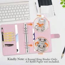 A5 Binder 6 Ring Personal Organizer Planner Binder Cover Makaron Pink Portfolio Folder For Women With Macaron Colors,6 Ring A5 Binder - 馬卡龍粉色 - 查看 5